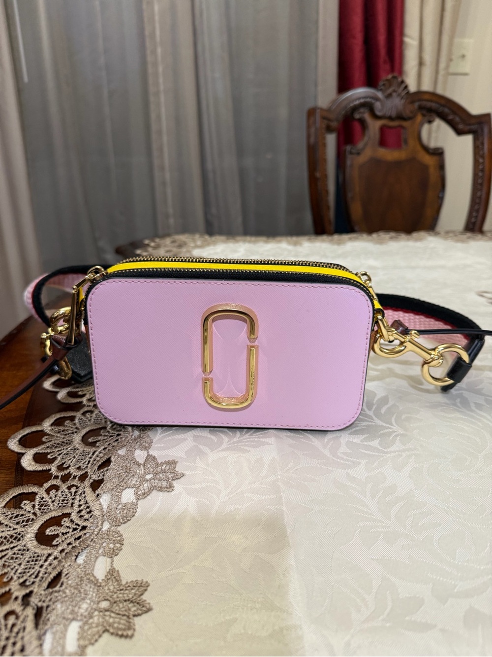 Marc Jacobs Pink Snapshot Crossbody with Yellow Zip Accent